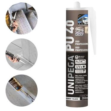 Imagem de Selante PU40 Poliuretano Branco 400g Unipega Adesivo Vedação Alta Resistência Madeira Vidro Metal