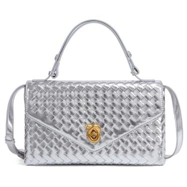 Imagem de Upbull Bolsas femininas de couro PU para noite na moda, bolsas de mão para noite nas axilas, ombro transversal, carteira de casamento, Prata, One Size