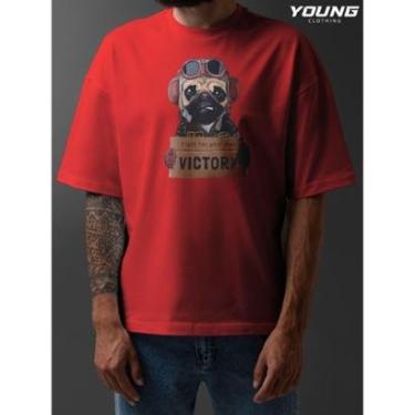 Imagem de Camiseta Oversized Pug Exercito Streetwear Algodao Unissex Vermelho-Masculino