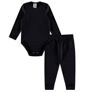 Imagem de Kit Pijama Térmico Body e Calça Bebê Ultra Comfort Preto Costão