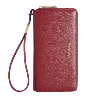 Imagem de Carteira feminina de couro RFID longa, capa de telefone com vários compartimentos de grande capacidade, fecho de zíper, alça de pulso removível, carteira portátil, Jujuba vermelho, Estilo elegante