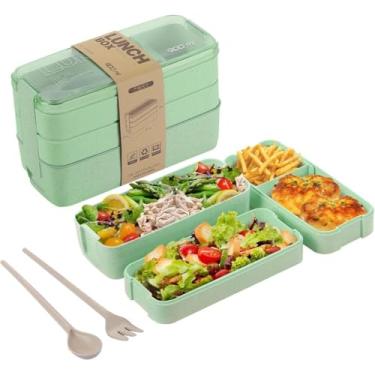 Imagem de Marmita Fitness Ecológica Lunch Box 900ml 3 Divisórias com Talher Lancheira (Verde)
