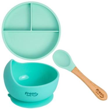 Imagem de Kit com 3 peças Alimentação p/ Bebê em Silicone Verde Freso - Freso Ba