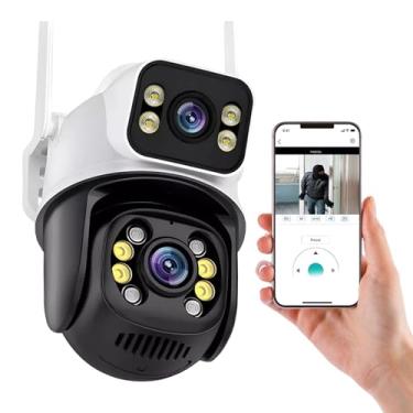 Imagem de Câmera IP Sem Fio de Segurança Externa HD 3MP, Câmera de Visão Noturna Infravermelha WiFi, IP66 à Prova D'água e à Prova de Poeira, Chamada de Voz Bidirecional,Dupla Lente Grande Angular