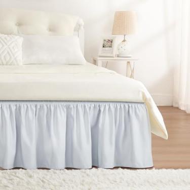 Imagem de RIMELA Saia para cama cinza gelo tamanho king size 45,7 cm, saia elástica para cama e moldura, roupa de cama com babados, fácil de instalar, conjunto de edredom leve com saia ajustável