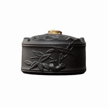 Imagem de Cinzeiros de mesa com tampa cinzeiro de mesa de cerâmica criativa clássico retro estilo de fumar para uso doméstico escritório ornamentos (tamanho: Black B)