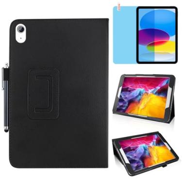 Imagem de Capa de couro fina para iPad 10ª geração 10,9 polegadas versão 2022, suporte multiângulo, capa protetora completa para tablet com caneta Stylus, película de tela (preto)