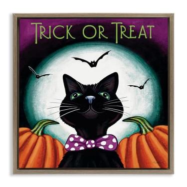 Imagem de Stupell Industries Arte de parede Trick Or Treat Cat Brown Framed Floater Canvas Design por Elizabeth Tyndall, 18 x 18