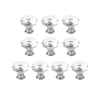 Imagem de MDPLY Pacote com 10 puxadores de cristal para armário de 30 mm puxadores de vidro de diamante para gaveta de cômoda e cozinha, puxadores de guarda-roupa de quarto puxadores de mesa de banheiro (pacote com 10, cromado)