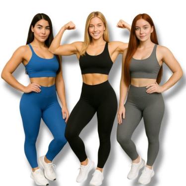 Imagem de Kit 3 Calças Legging BÁSICAS COLORIDAS Leg Fitness Academia Corrida Ci