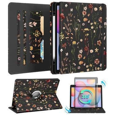Imagem de Kidcube Capa para Samsung Galaxy Tab S6 Lite 10,4 polegadas 2024/2022/2020 - Capa fólio feminina com suporte giratório e compartimento para cartão com flores florais design exclusivo para Tab S6 Lite