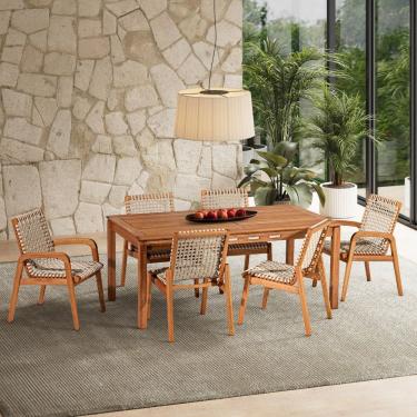Imagem de Conjunto 6 Cadeira 1 Mesa 180cm Traço Stain Jatobá/Corda Areia