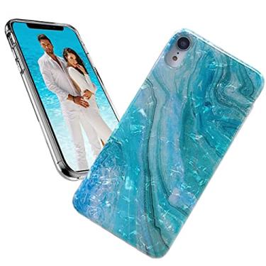 Imagem de Asana Capa para iPhone XR para meninas, capa para iPhone XR para senhora, padrão de brilho perolado brilhante TPU macio com proteção total fina para iPhone XR 6.1, azul azul-petróleo oceano