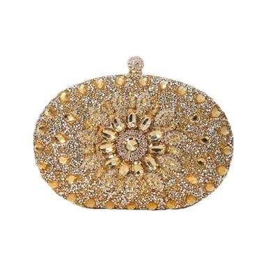 Imagem de Bolsa feminina de strass para noite glamorosa, bolsa clutch com design elegante para festa de formatura de casamento, Dourado