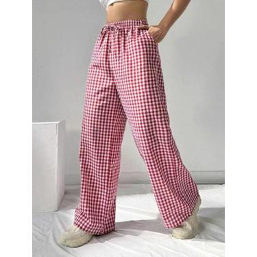 Imagem de Calça Capri Feminina Xadrez Elástica - Cintura Casual com Corda Decora