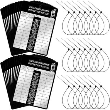 Imagem de Etiquetas de extintor de incêndio etiquetas de inspeção mensal de incêndio 4 anos com abraçadeiras de cabo para registro de manutenção de servidores, 3 x 2,25 polegadas (40 peças)