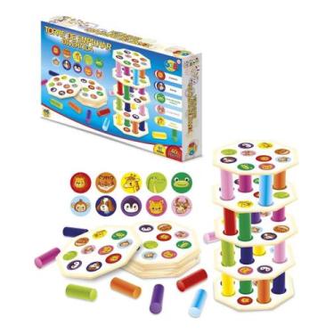 Imagem de Brinquedo Pedagógico Jogo Infantil Torre De Empilhar Animais - GGB Bri