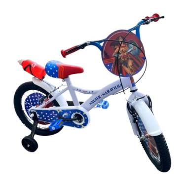 Imagem de Bicicleta Infantil Mulher Maravilha, Aro 16, Com Garrafinha, Com Rodinhas de Apoio, Para Crianças 3+ Anos