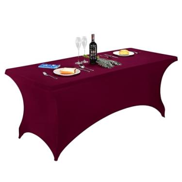 Imagem de LZY Capas de mesa de elastano 1,8 m, capas de mesa elásticas/ajustadas para mesa dobrável de 1,8 m, toalhas de mesa retangulares de elastano para festa de casamento ou evento (2 pés-2 peças, bordô)