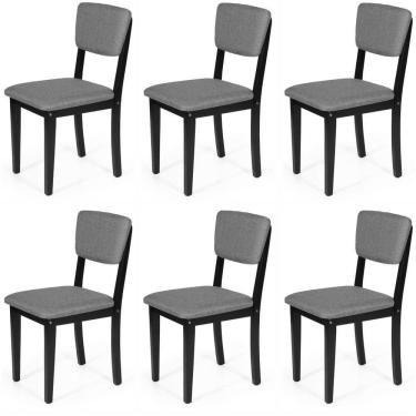 Imagem de Conjunto 6 Cadeiras De Jantar Estofada Em Madeira Maciça Ella Preto/cinza Escuro