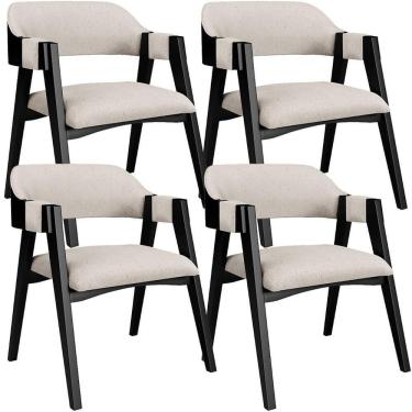 Imagem de Kit 4 Cadeiras Sala De Jantar Estar Living Estofada Suran L02 Preto Linho Cru - Lyam Decor