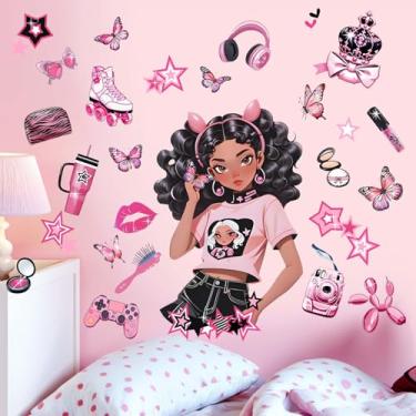 Imagem de Adesivos de parede de quarto para meninas negras: decalques de parede de borboleta afro-americana descolados modernos - decoração de arte de parede suprimentos infantis idades 1 2 3 4 5 6 7 8 9 10 11