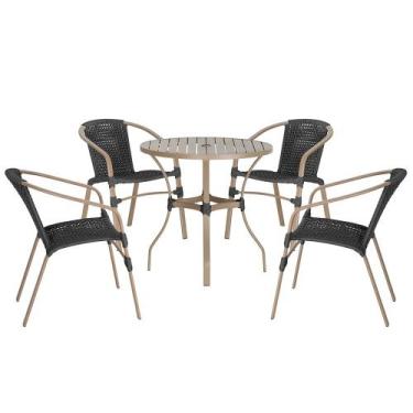 Imagem de 04 Cadeiras Floripa e Mesa Roma 80Cm Fendi e Corda Nautica Trama Origi