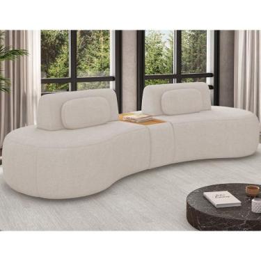 Imagem de Sofá Curvo Modulado Retrátil 285cm Hyun Linho Off White - Sallar Home