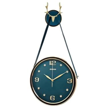 Imagem de Relógio de Parede Decorativo, 75 cm, Verde Azulado com Dourado, Design Luxuoso com Suporte de Chifre