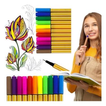 Imagem de Kit 12 Cores Canetas Hidrográficas Ponta Fina 0.4mm – Caneta Marcadora Colorida Escolar e Profissional – Ponta Porosa, Escrita Suave, Cores Vibrantes