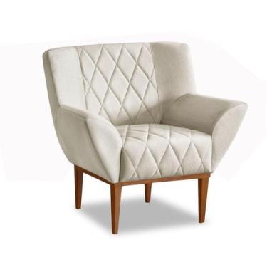 Imagem de Poltrona Decorativa Veneza Base de Madeira 6021 Veludo Bege Konfort Mó