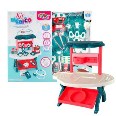 Imagem de Kit Médico Infantil, 25 Peças, Bancada com Acessórios Médicos, Brinquedo Educativo para Crianças 3+ Anos, Verde e Vermelho, 36x35cm