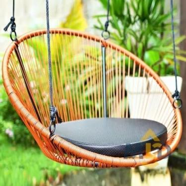 Imagem de Balanço Cadeira Suspensa Pergolado Teto Edículas Sacadas Pendurado Casa Jardim Varanda Varanda(TERRACOTA/PRETO BALANÇO)