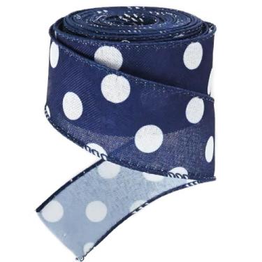 Imagem de Leecogo Fita De Bolinhas Com Arame, 1-1/2" X 10 Jardas, Branca-Marinho Para Artesanato, Guirlanda Páscoa, Natal, Dia Da Independência, Primavera, Verão, Casamento, Chá Bebê, Aniversário