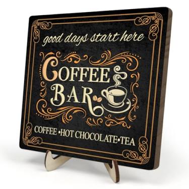 Imagem de DMADNF Placa De Decoração Vintage Para Cafeteria, Rústica Madeira Java Station, Cozinha, Cantinho Café Ou Chá, Presente Engraçado Amantes (Preto, 14 X Cm)
