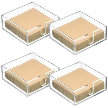 Imagem de Conjunto de porta-guardanapos de acrílico quadrado, design de acrílico transparente com decoração de limão, para cozinha, bar e mesa de jantar, comporta até 50 guardanapos