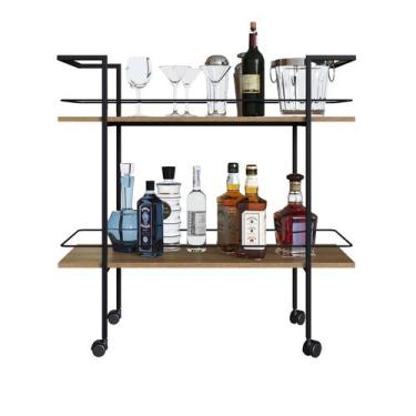 Imagem de Carrinho Aparador Barzinho Adega Buffet Sala Rodinhas Mel - Placa Pont