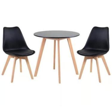 Imagem de Kit - Mesa Redonda Leda 80 Cm Preto + 2 Cadeiras Estofadas L - Univers