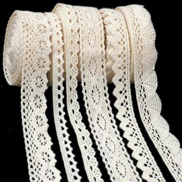 Imagem de ZNZAKKA Fita de renda bege de algodão com acabamento em crochê para scrapbooking, apanhador de sonhos, artesanato decorativo (30 jardas)