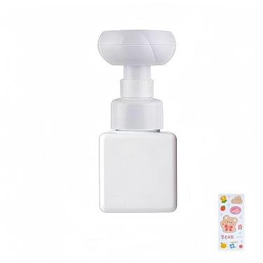 Imagem de WJCCLYJC Dispensador de espuma de flores - Dispensador de sabão de plástico reutilizável de 250 ml para xampu, sabonete para as mãos e banho, inclui adesivos fofos, perfeito para banheiro ou cozinha