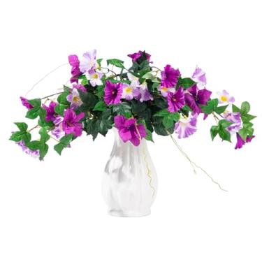 Imagem de Niaone Flores de petúnias roxas artificiais (pacote com 2) - Flores falsas realistas resistentes a UV para decoração de casa de jardim de varanda externa - Baixa manutenção