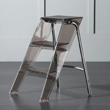 Imagem de Lzyjckh Escadas de acrílico de 3 degraus, Banco dobrável com degraus, Puffs decorativos modernos, Prateleira expositora, para closet, sala de estar, jardim, varanda,Brown,52x44x63cm