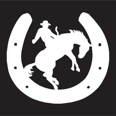 Imagem de Adesivo Country Ferradura Sorte e Proteção Silhueta Cowboy no Cavalo para Moto Carro Caminhão Parede Ambientes Temáticos (BRANCO, 50x44,6cm)