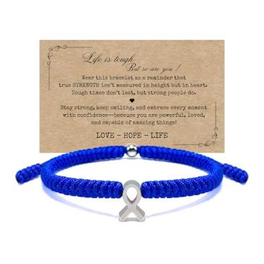 Imagem de LAMIBEE Pulseira por uma causa, pulseira de fita de conscientização, pulseiras ficam bem logo, pulseira de cordão de proteção para homens, mulheres estilo amuleto boho (consciência azul)