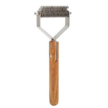 Imagem de A rake de subpêlo de estimação, aço inoxidável, manípulo de madeira ancoragem de animais de estimação, pincel desseduzndo para cachorro gato