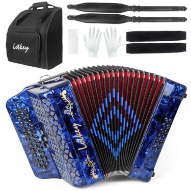 Imagem de Lotkey Acordeão diatônico de 34 teclas, acordeões de celuloide multitons 3412 mais altos e claros do que plástico para adultos, iniciantes, profissionais com bolsa atualizada, alças, protetor de pulso