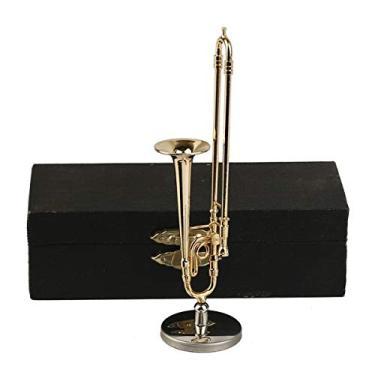 Imagem de Dselvgvu Trombone Em Miniatura Com Suporte E Estojo, Réplica De Instrumento Musical Latão, Estatuetas Colecionáveis, Acessórios Para Casa Bonecas, Modelo Decoração Casa, Ornamento Exibição (4,45" X