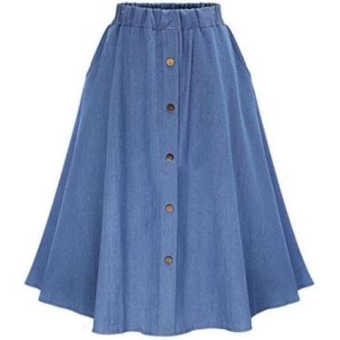 Imagem de Saia Coreana Estilo Preppy Saias Jeans Mulheres Cor Sólida Saia Longa Cintura Verdadeira Feminina Bainha Grande Casual Jean, Light Blue, M