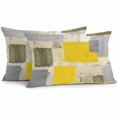 Imagem de Futuregrace Capas de travesseiro à prova d'água, pacote com 2, arte abstrata, textura mosqueada amarela, vintage, capas de travesseiro ideais para sofá, acampamento, pátio, decoração de casa, 51 x 30