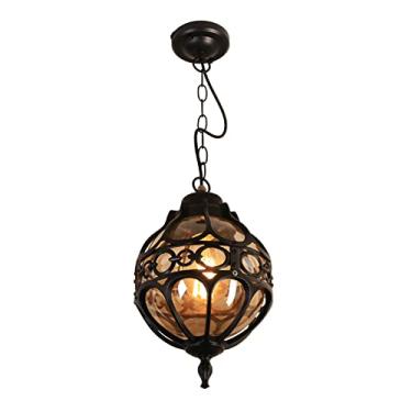 Imagem de ENKUODE Luminária Pendente Retrô Para Área Externa, Industrial, Vintage, À Prova D'Água, Teto Suspenso, Globo De Vidro, Abajur, Alumínio, Varanda, Jardim, Pátio, Fazenda (Preto, 27 Cm)